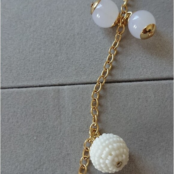 J. Crew Gold Tone White beaded & Orb long Necklace 32" - Picture 7 of 8